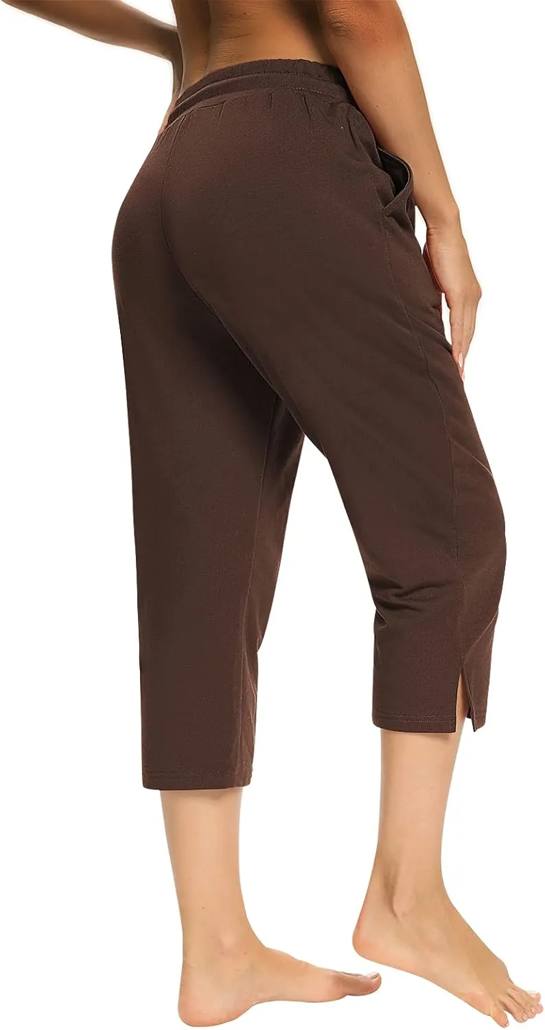 Sarin Mathews Womens Capri Yoga Pants Loose Workout Joggers Drawstring Sweatpants Lounge Pajama Capris Pants with Pockets