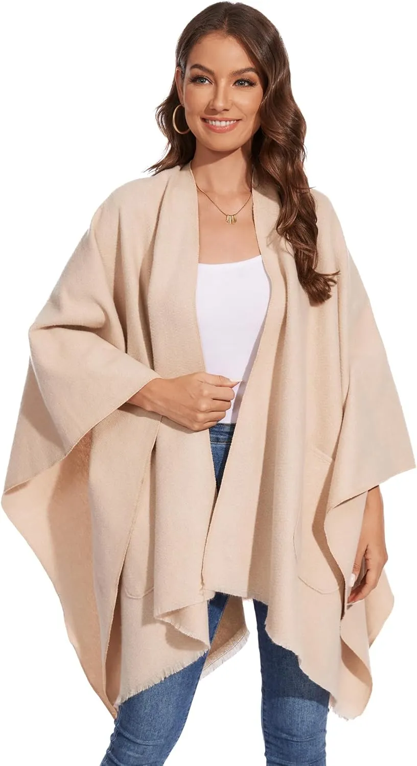Shawl Wraps for Women, Elegant Knitted Cape Open Front Poncho Scarf Blanket Cardigan Coat for Autumn and Winter