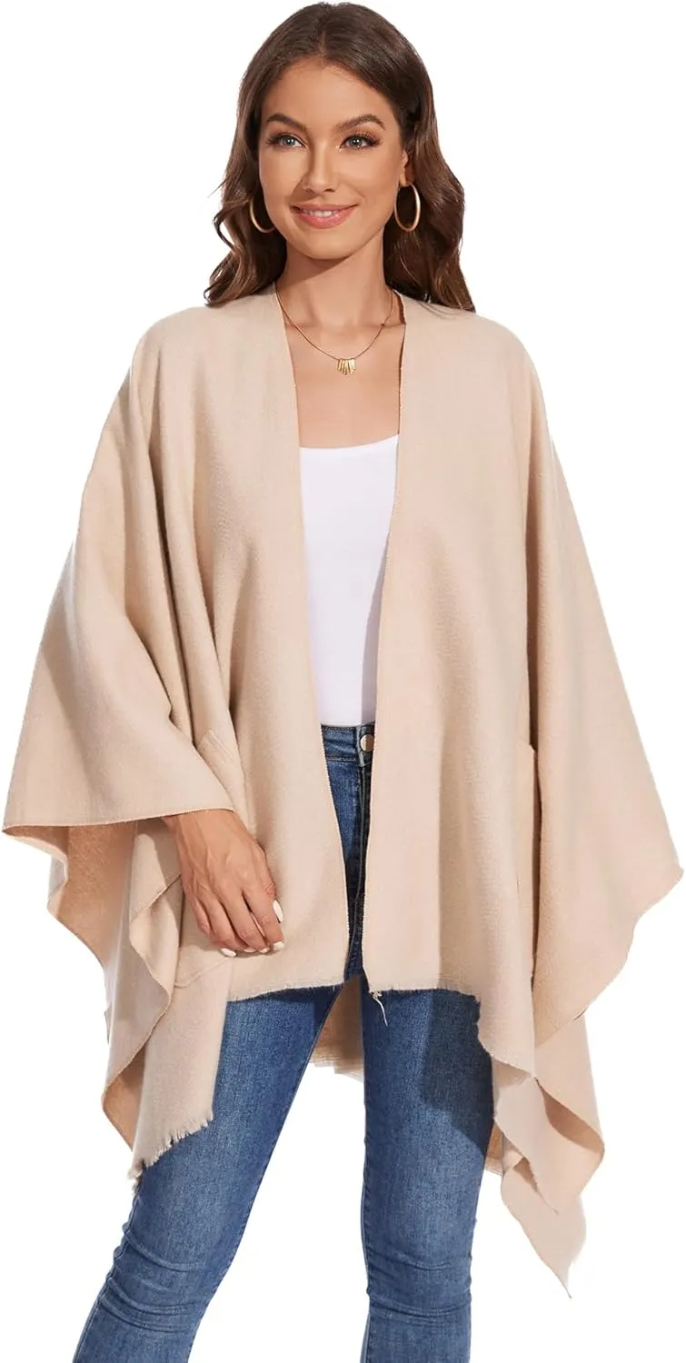 Shawl Wraps for Women, Elegant Knitted Cape Open Front Poncho Scarf Blanket Cardigan Coat for Autumn and Winter