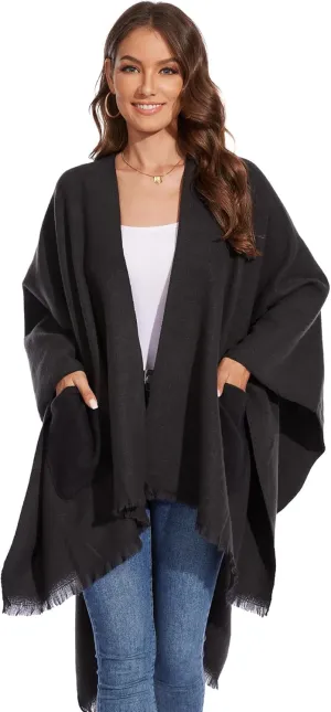 Shawl Wraps for Women, Elegant Knitted Cape Open Front Poncho Scarf Blanket Cardigan Coat for Autumn and Winter