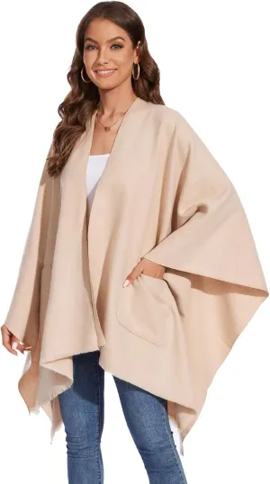 Shawl Wraps for Women, Elegant Knitted Cape Open Front Poncho Scarf Blanket Cardigan Coat for Autumn and Winter