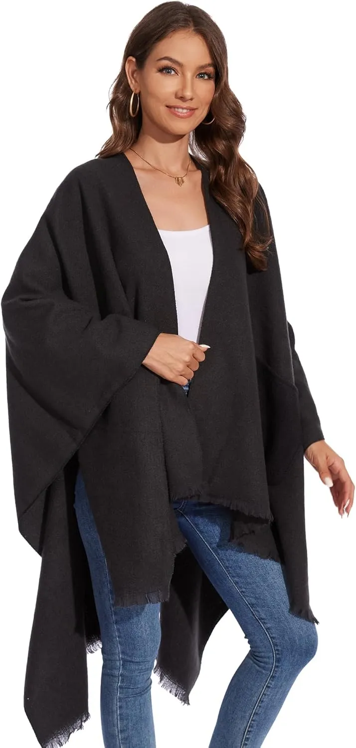 Shawl Wraps for Women, Elegant Knitted Cape Open Front Poncho Scarf Blanket Cardigan Coat for Autumn and Winter