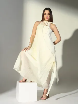SHOWOFFFF Edition Women's Draped Cream Maxi Dress with Neck Tie