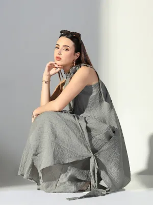 SHOWOFFFF Edition Women's Draped Grey Maxi Dress with Neck Tie