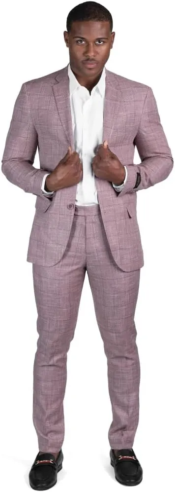 Slim Fit 2 Button Plaid Tweed Men's Suit Notch Lapel SD95818
