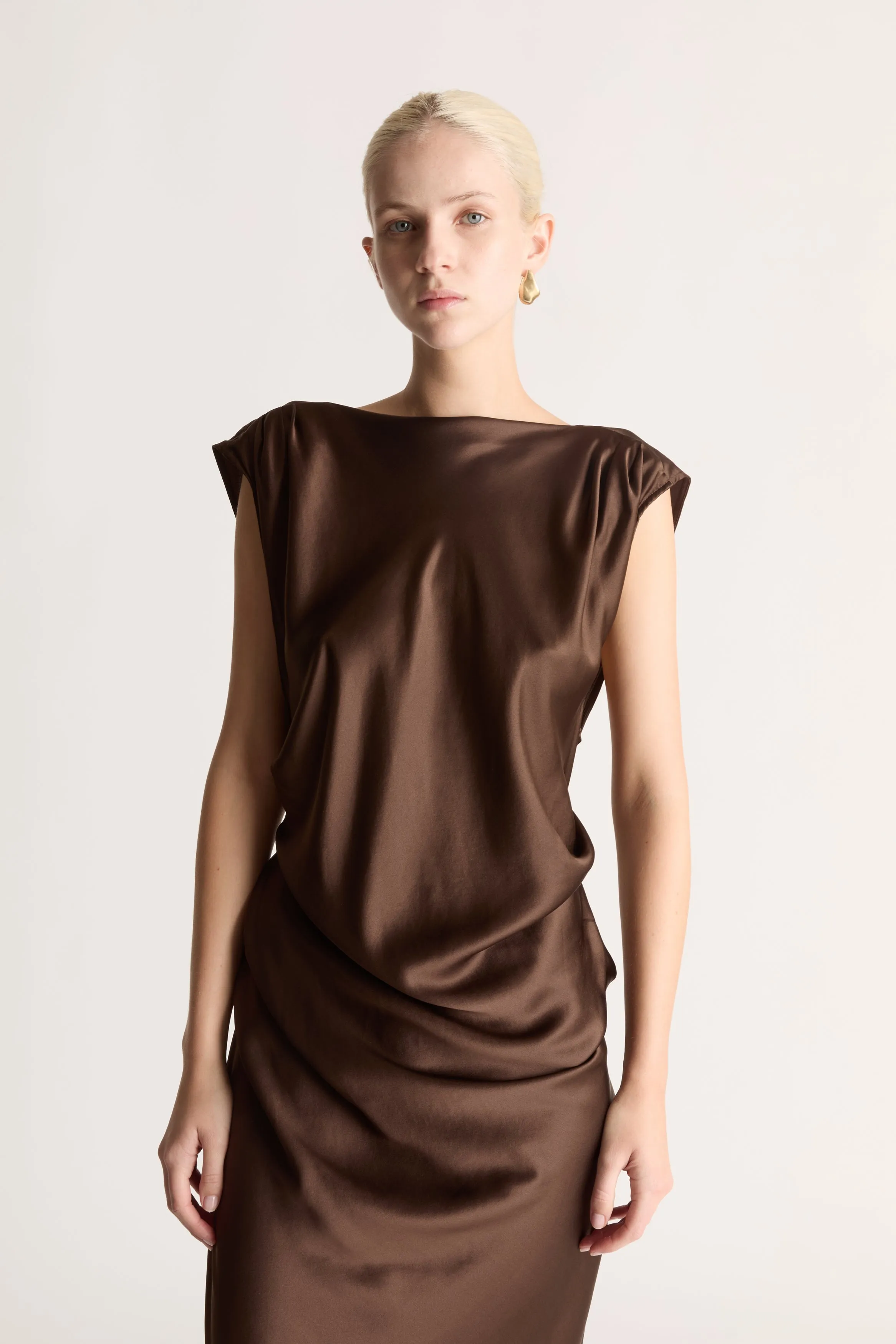 Stella Silk Satin Drape Dress