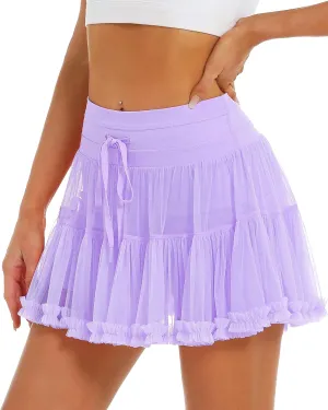 Stelle Women's High Waist Athletic Skorts with Shorts Pockets Ruffle Hem Flowy Skirts Mini Tiered Short Skirt Casual Summer