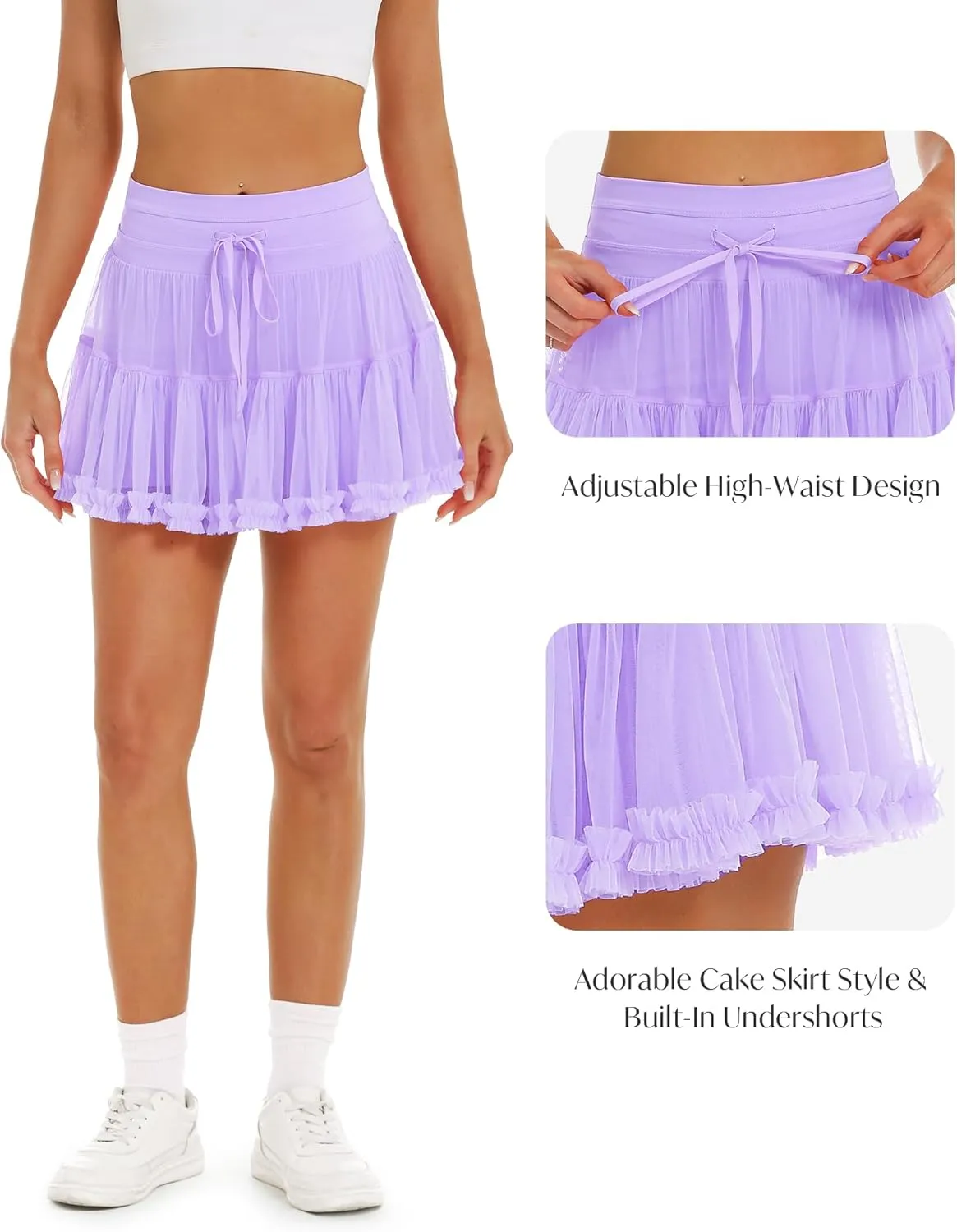 Stelle Women's High Waist Athletic Skorts with Shorts Pockets Ruffle Hem Flowy Skirts Mini Tiered Short Skirt Casual Summer