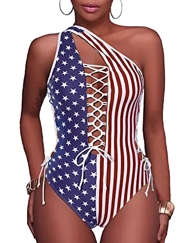 Strappy Cutout Monokini Sexy One Piece Swimsuits-National Flag