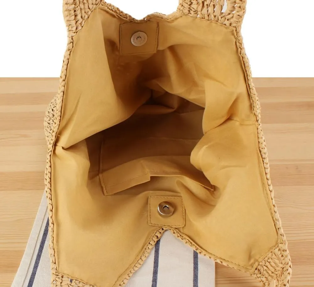 Summer Beach Straw Bag for Women Handmade Crochet Straw Shoulder Bag Purse Carryall Woven Hobo Bag Vacation
