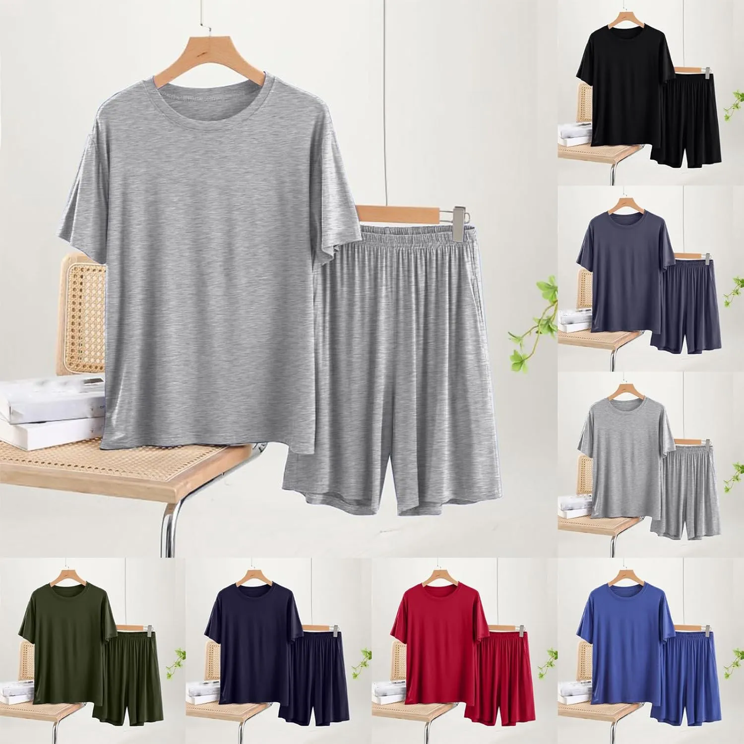 Summer Shorts Pajama Sets for Women Soft Modal Short Sleeve Sleepwear Loose Loungewear Set 2 Piece Outfits