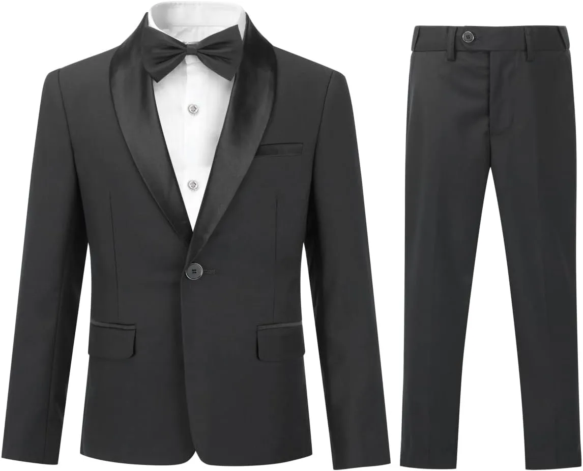 SWOTGdoby Boys Suits 2 Piece Slim Fit Suit Set Shawl Lapel Blazer Tux Jacket Pants Formal Dress Tuxedo Suits for Boy
