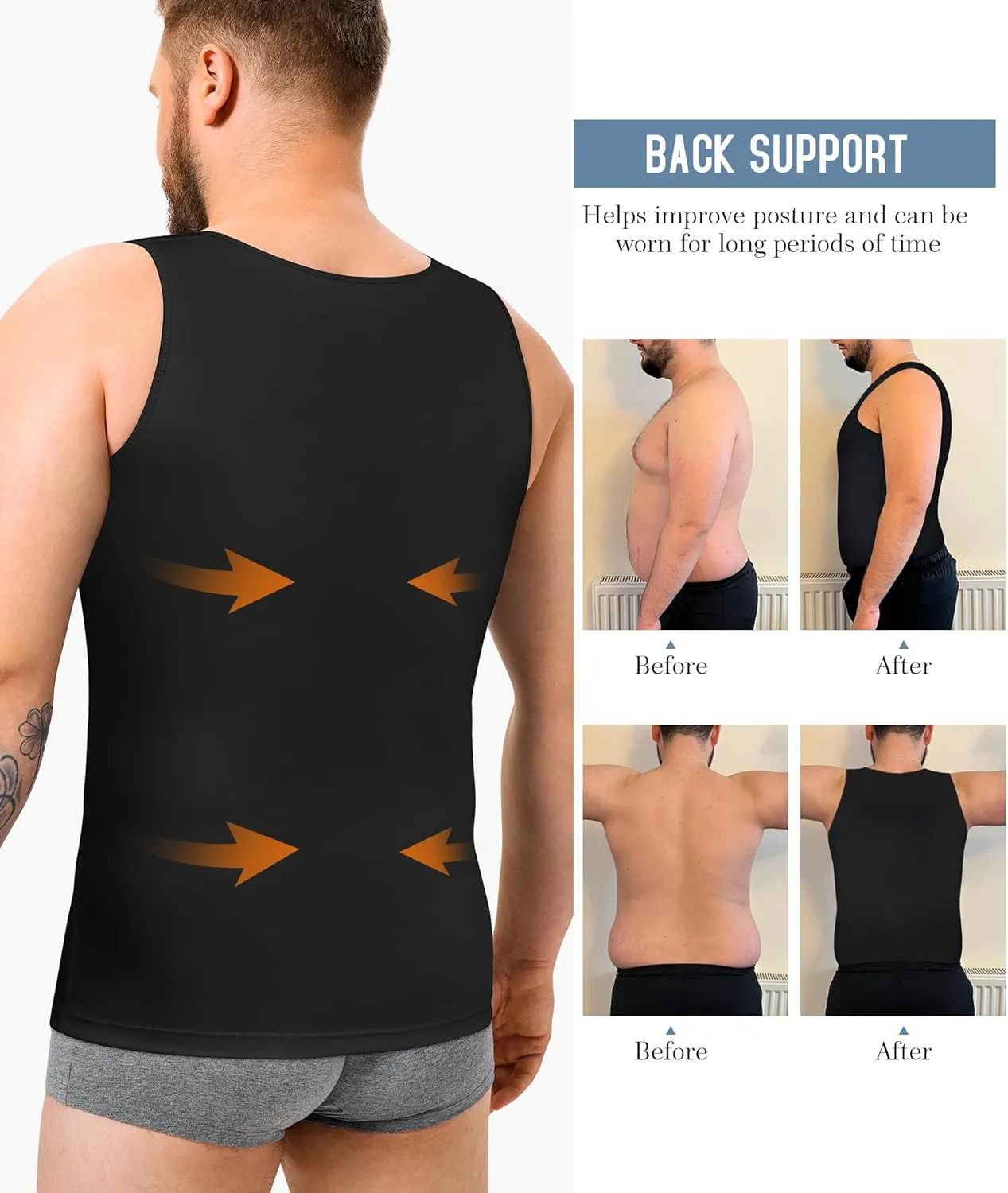 TAILONG Mens Compression Shirt Body Shaper Slimming Undershirt Vest Compression Tank Top Ekko Beaters