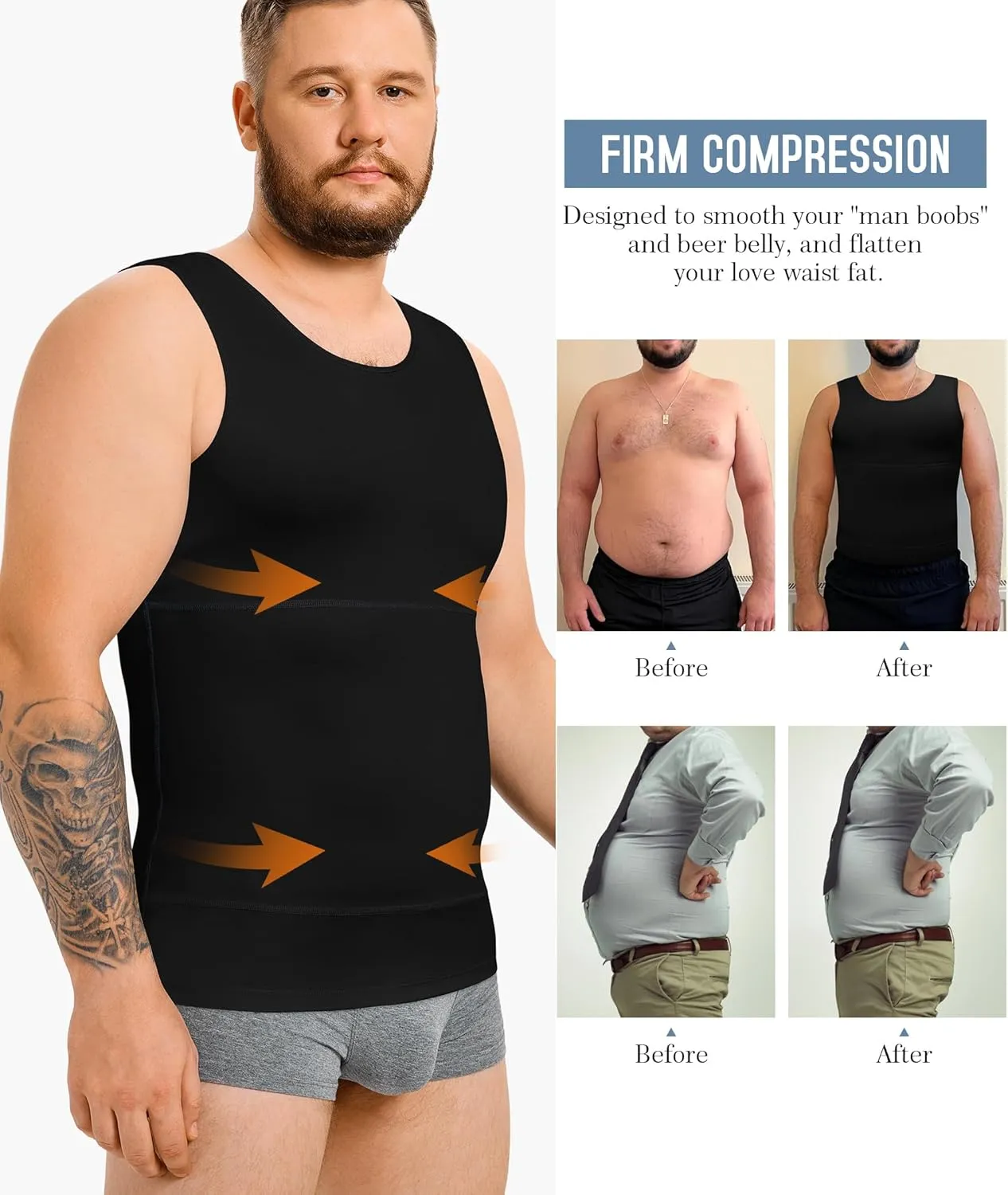 TAILONG Mens Compression Shirt Body Shaper Slimming Undershirt Vest Compression Tank Top Ekko Beaters