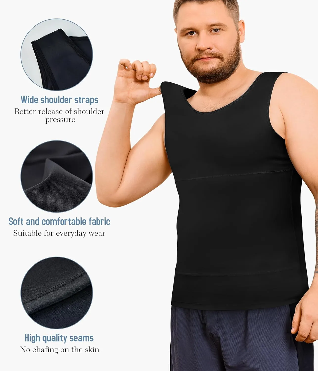 TAILONG Mens Compression Shirt Body Shaper Slimming Undershirt Vest Compression Tank Top Ekko Beaters