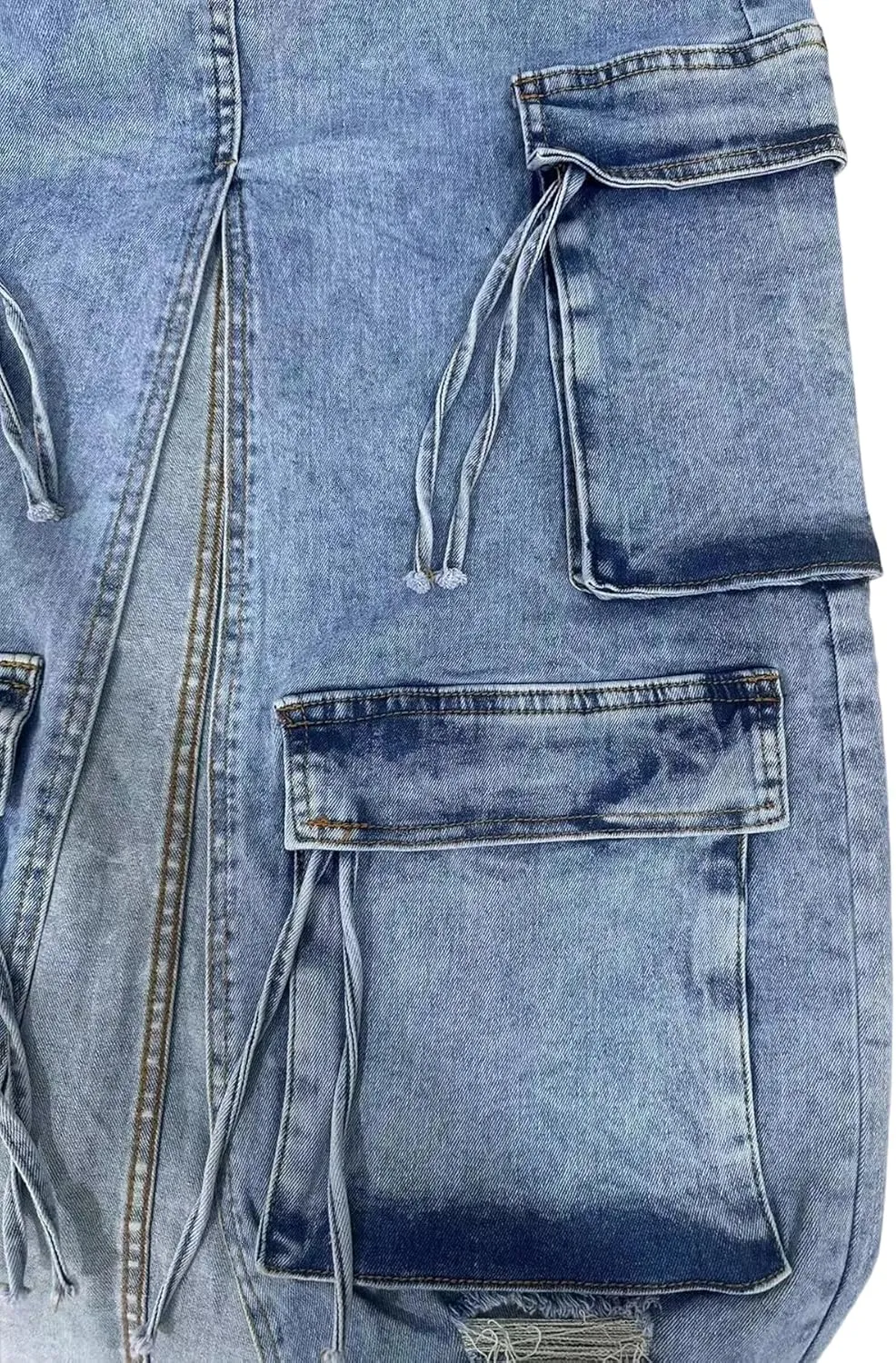 Tbahhir Women Maxi Denim Skirt Cargo High Waisted Jean Skirts Long with Slit Ripped Frayed Raw Hem Y2k Streetwear