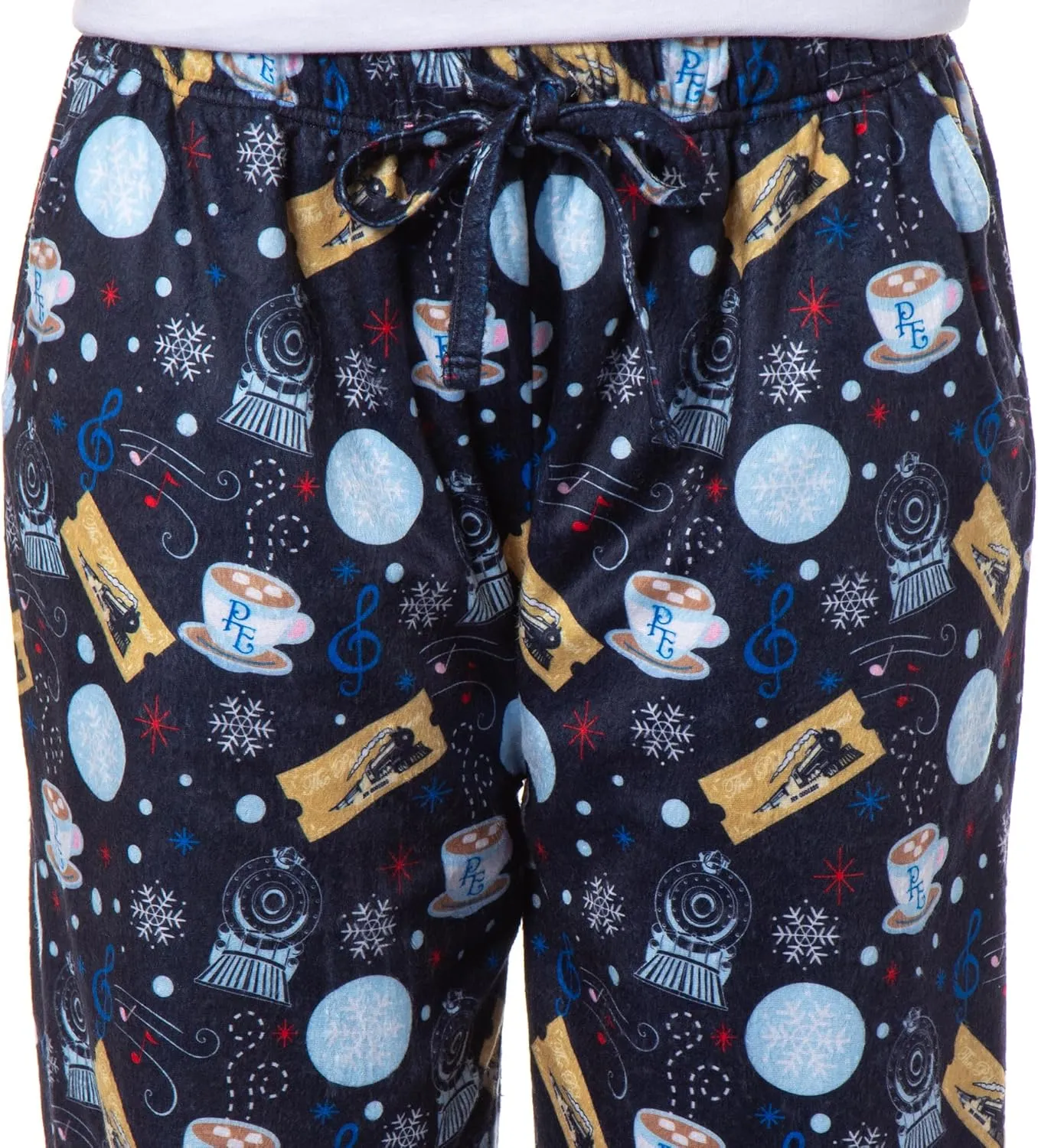 The Polar Express Women's Christmas Train Hot Cocoa Tossed Print Sleep Pajama Pants For Adults