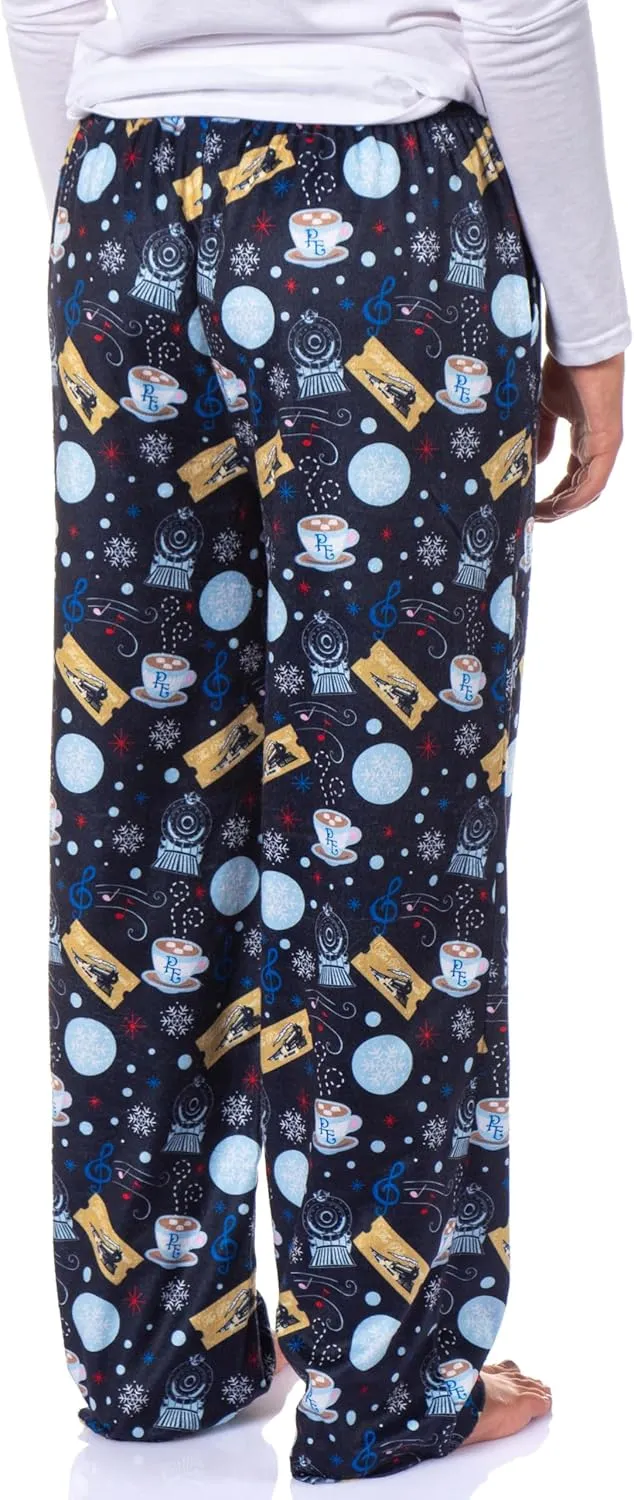 The Polar Express Women's Christmas Train Hot Cocoa Tossed Print Sleep Pajama Pants For Adults
