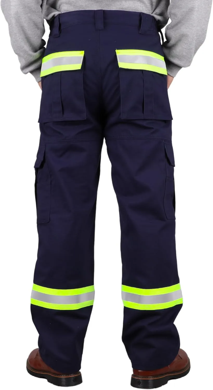TICOMELA FR Pants High Visibility Cargo Pants NFPA2112 7.5oz Hi-Vis Flame Resistant Elastic Waist Pants