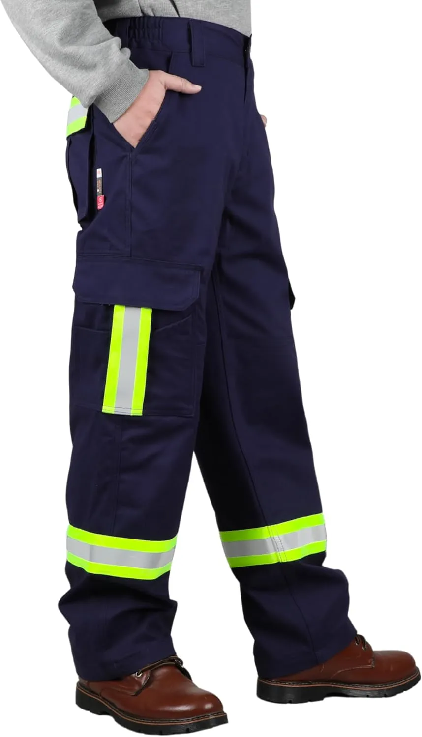 TICOMELA FR Pants High Visibility Cargo Pants NFPA2112 7.5oz Hi-Vis Flame Resistant Elastic Waist Pants