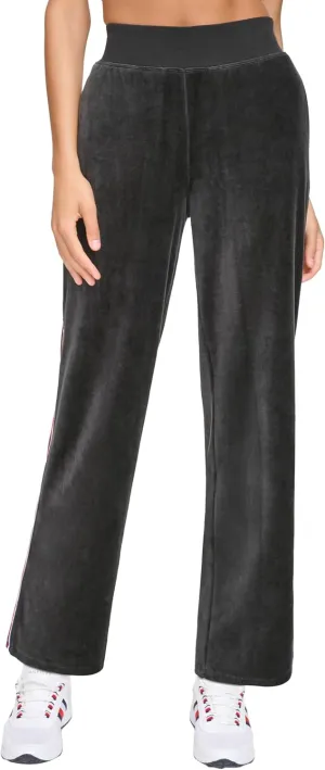 Tommy Hilfiger Women's Global Stripe Mesh Tape Ribbed Waistband Velour Straight Leg Jogger