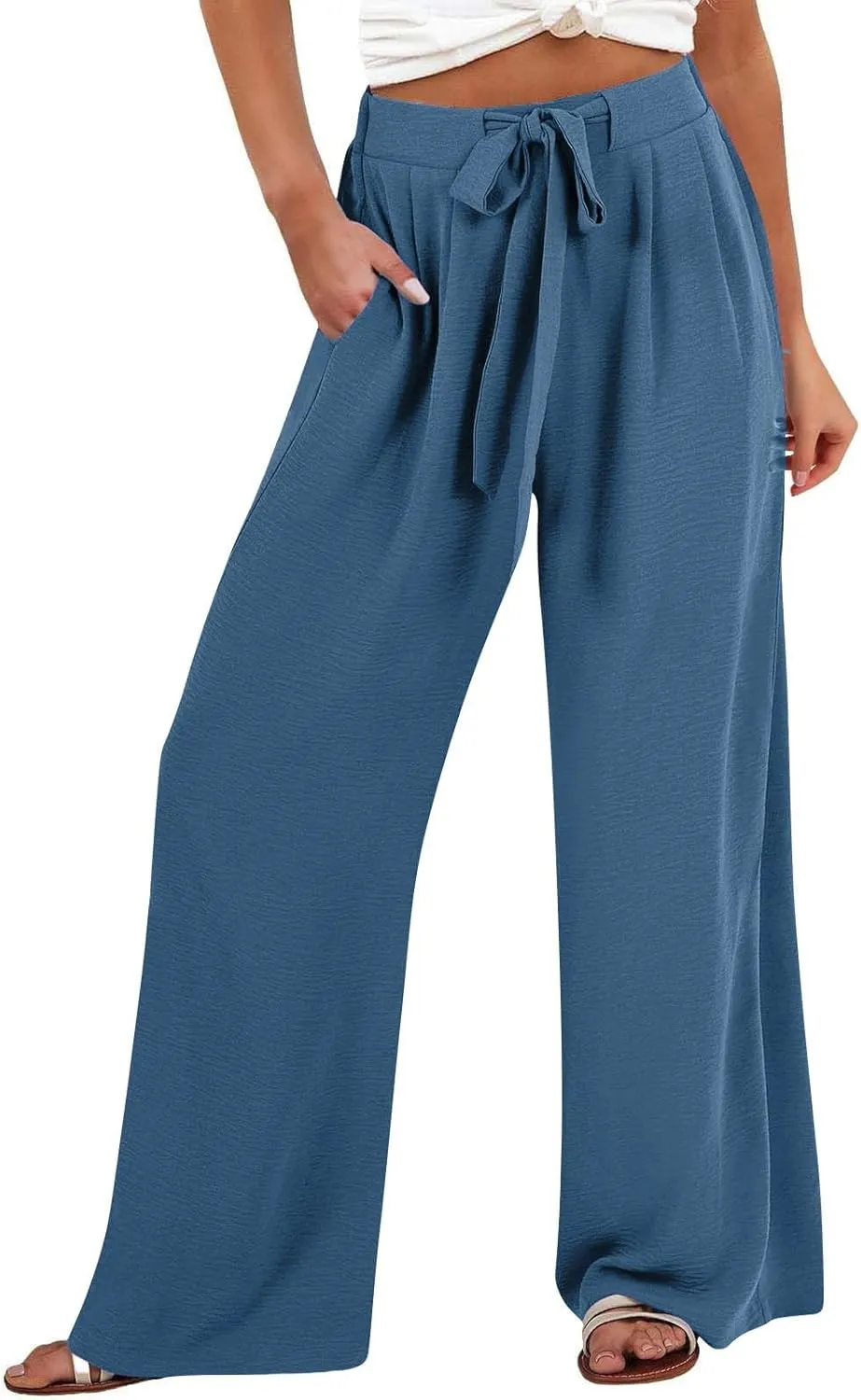Trendy Wide Leg Palazzo Pants for Women Summer High Waist Flowy Casual Trousers Lounge Beach Travel Vacation Outfits