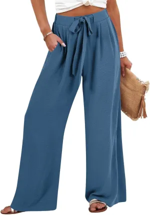 Trendy Wide Leg Palazzo Pants for Women Summer High Waist Flowy Casual Trousers Lounge Beach Travel Vacation Outfits