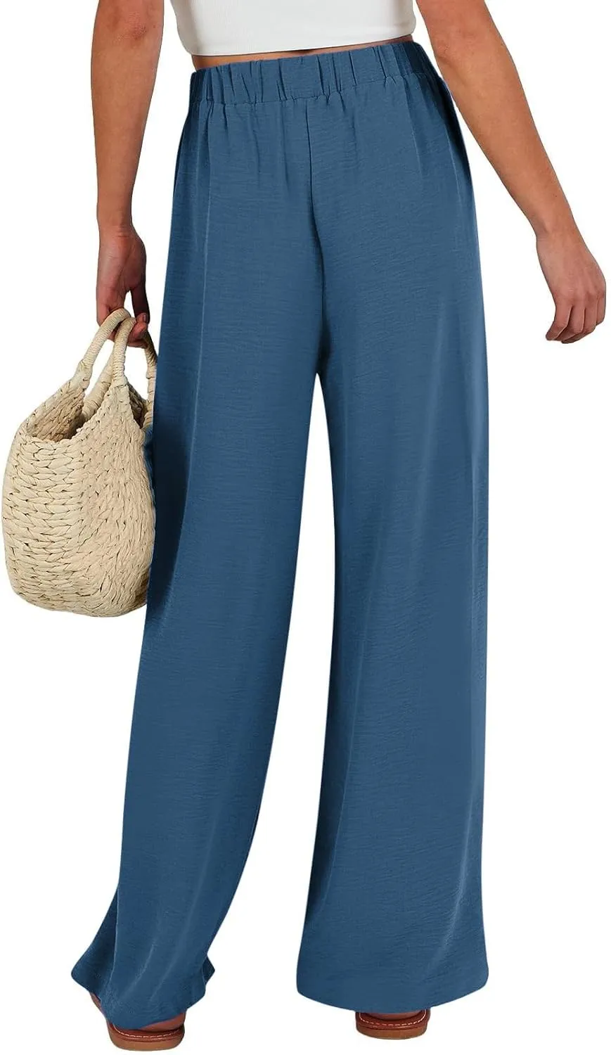 Trendy Wide Leg Palazzo Pants for Women Summer High Waist Flowy Casual Trousers Lounge Beach Travel Vacation Outfits