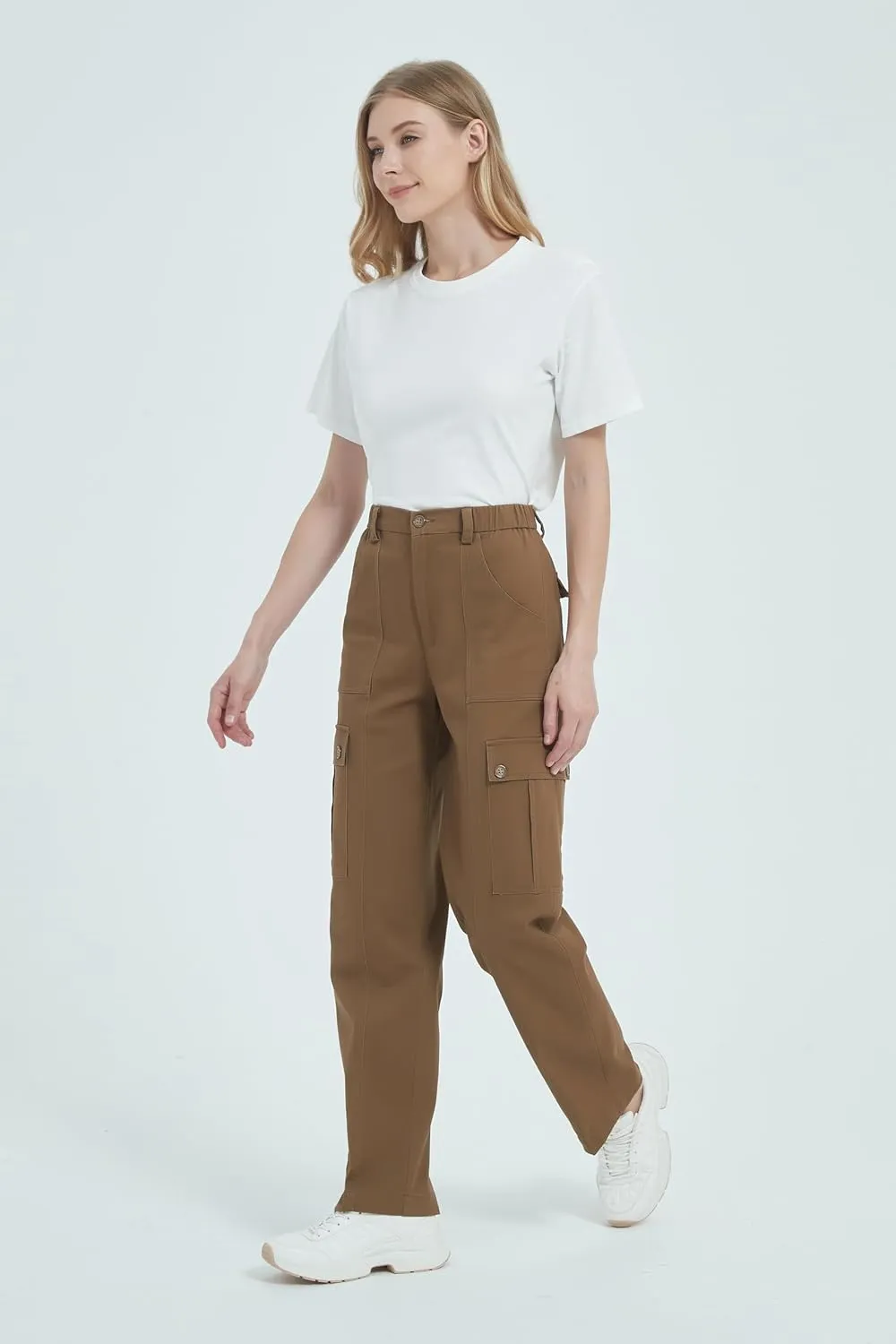 Tronjori Womens Cargo Pants High Waisted Casual Utility Trousers Stretch Straight Leg Streetwear Y2K