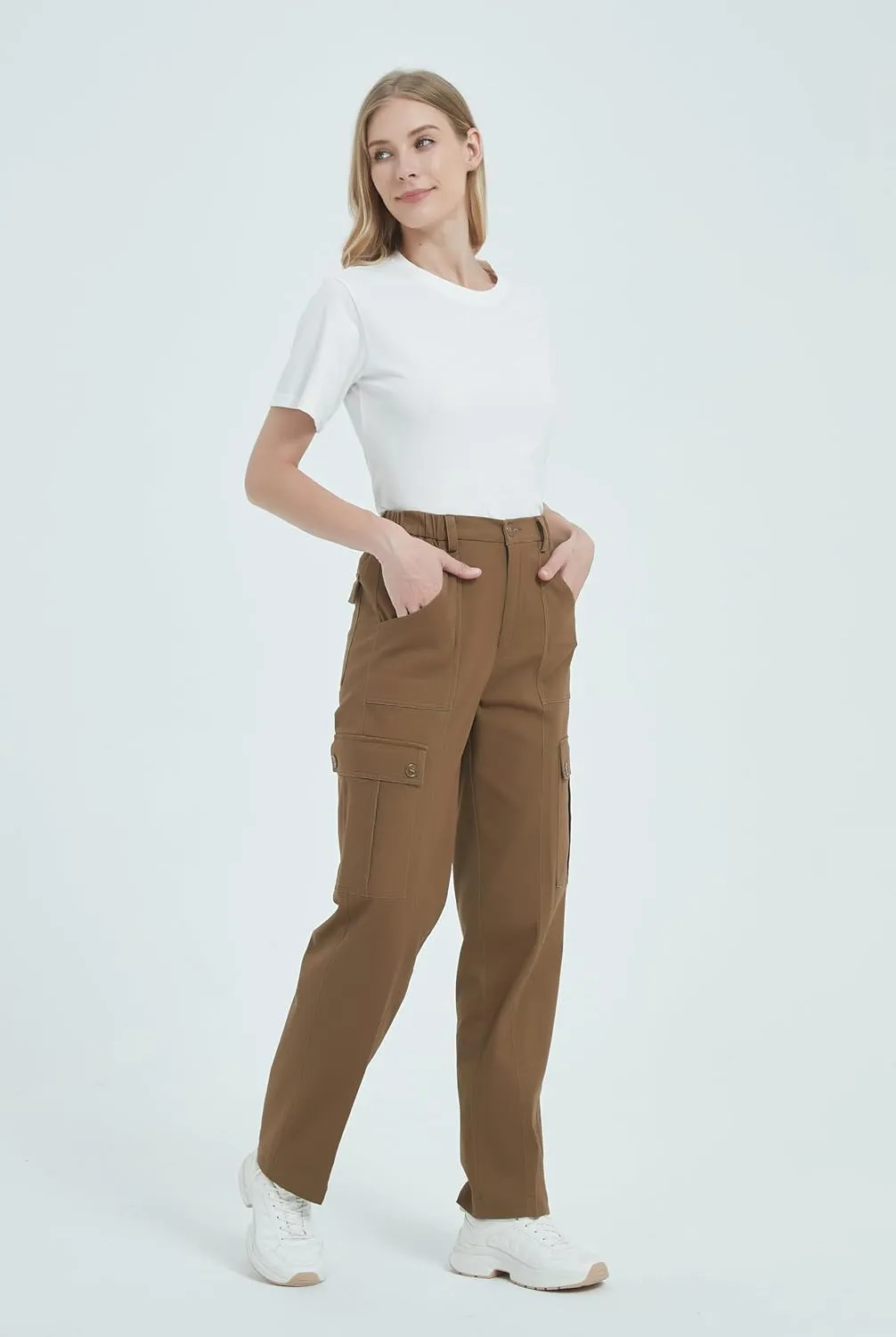 Tronjori Womens Cargo Pants High Waisted Casual Utility Trousers Stretch Straight Leg Streetwear Y2K