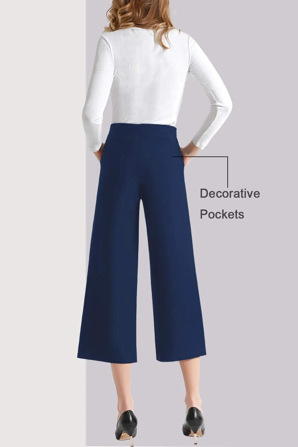 Tsful Wide Leg Pants for Women Trousers High Waisted Dress Pants Business Casual Summer Capris Stretch Pull On Work Slacks