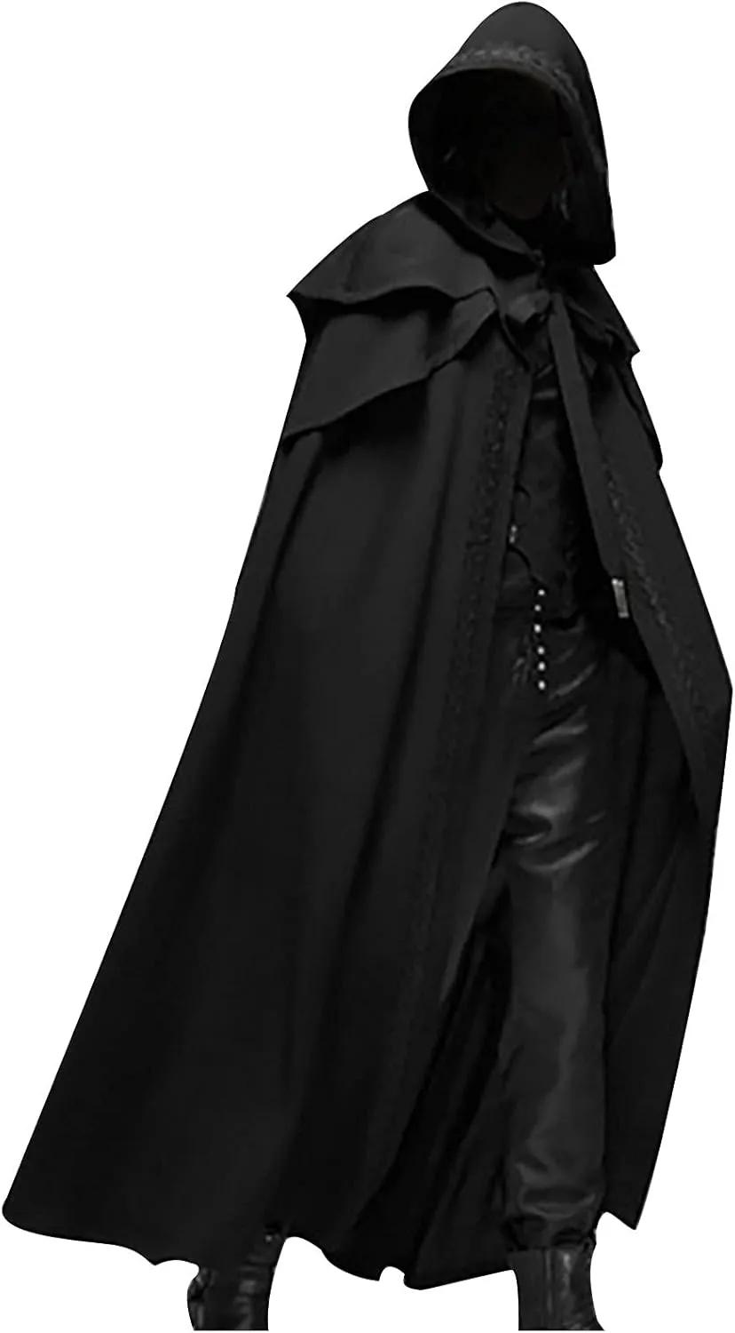 tuduoms Unisex Mens Medieval Cape Cloak with Hood Renaissance Costuems Halloween Cosplay Knight Tunic Gothic Witch Party Cape