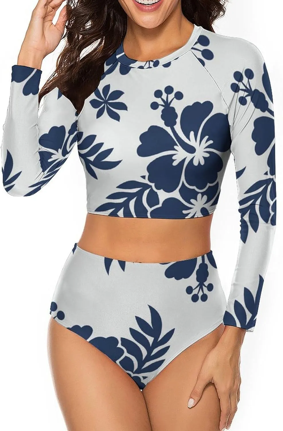 Two Piece Long Sleeve Rash Guard Bathing Suit Swimsuit Built in Bra Swim Shirt