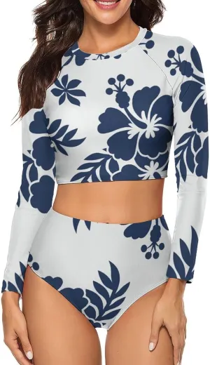 Two Piece Long Sleeve Rash Guard Bathing Suit Swimsuit Built in Bra Swim Shirt