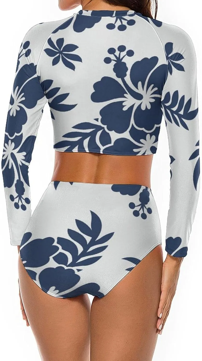 Two Piece Long Sleeve Rash Guard Bathing Suit Swimsuit Built in Bra Swim Shirt
