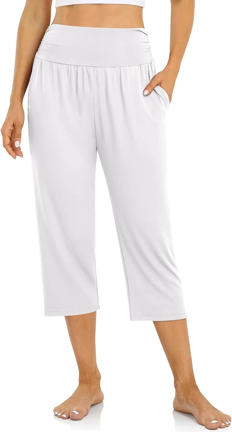 UEU Women's Capri Pants Summer Loose Yoga Pants Comfy Workout Cropprd Pants with Pockets