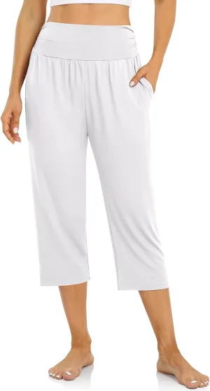 UEU Women's Capri Pants Summer Loose Yoga Pants Comfy Workout Cropprd Pants with Pockets