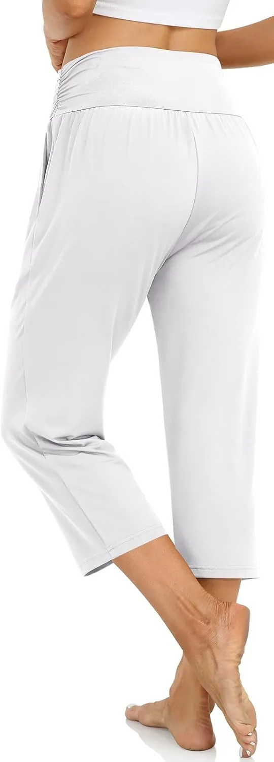 UEU Women's Capri Pants Summer Loose Yoga Pants Comfy Workout Cropprd Pants with Pockets