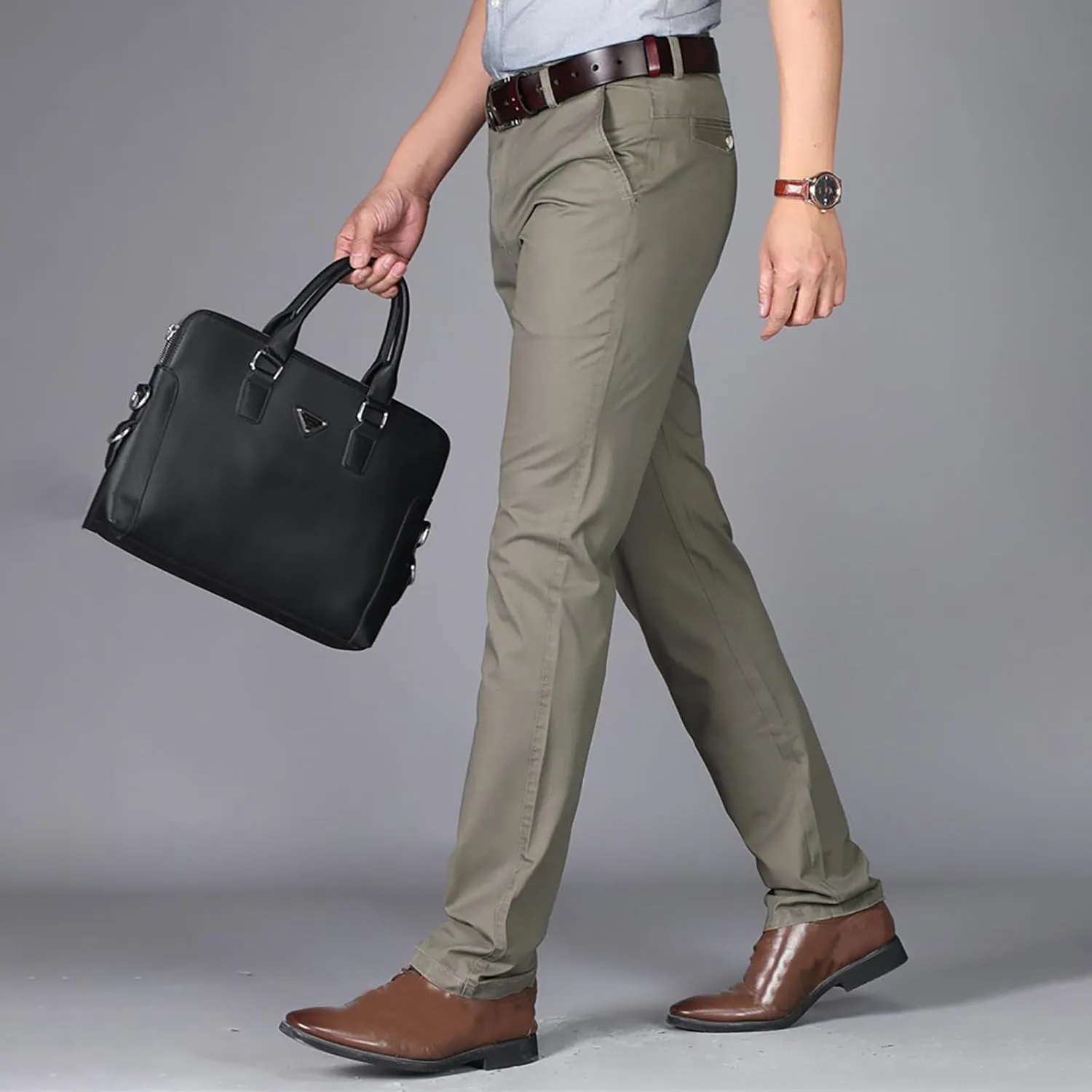 Uillui Dress Pants for Men Business Casual Slim Fit Stretch Slacks Big Tall Chinos Flat Front Flex Golf Straight Long Pants