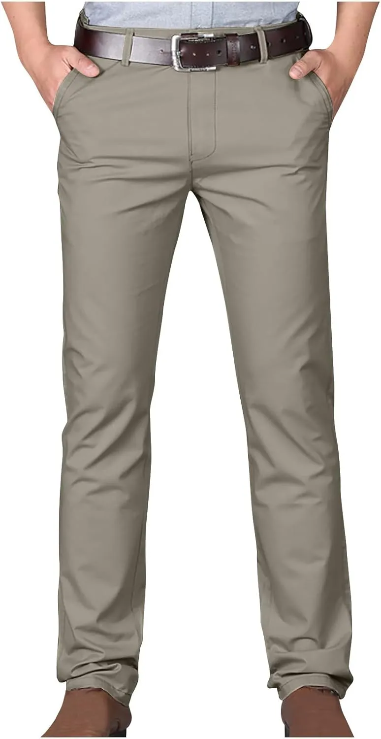 Uillui Dress Pants for Men Business Casual Slim Fit Stretch Slacks Big Tall Chinos Flat Front Flex Golf Straight Long Pants
