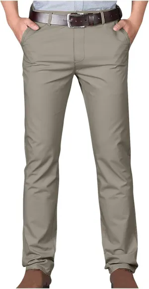 Uillui Dress Pants for Men Business Casual Slim Fit Stretch Slacks Big Tall Chinos Flat Front Flex Golf Straight Long Pants