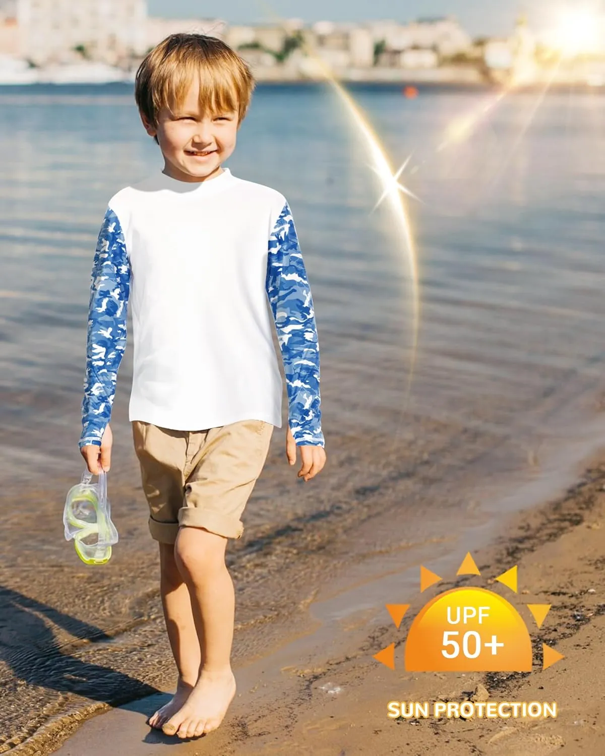 UPF 50  Boys Rash Guard Long Sleeve Thumb Hole UV Sun Protection Swim Shirt for Kids Quick-Dry SPF Fishing Shirts