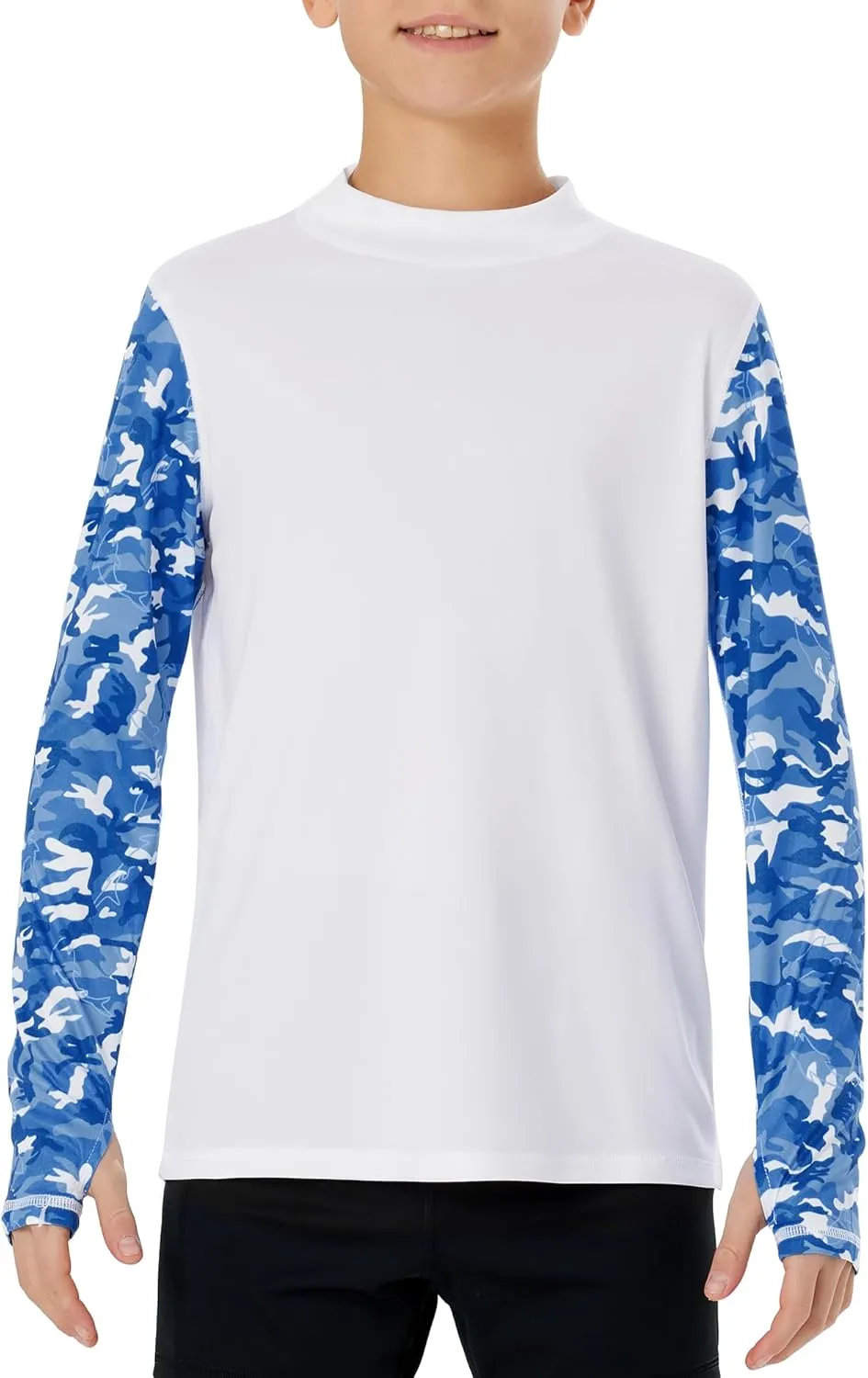 UPF 50  Boys Rash Guard Long Sleeve Thumb Hole UV Sun Protection Swim Shirt for Kids Quick-Dry SPF Fishing Shirts