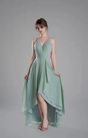 V-Neck Layered Drape Chiffon Maxi Dress
