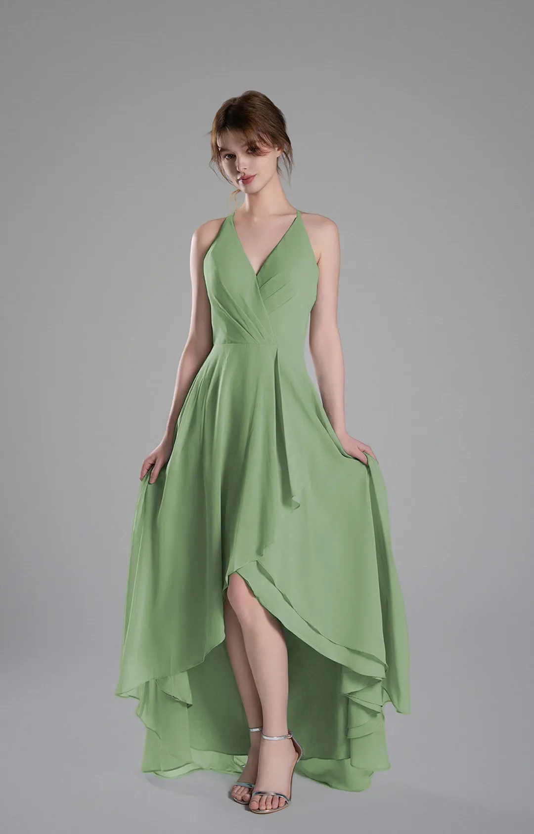 V-Neck Layered Drape Chiffon Maxi Dress