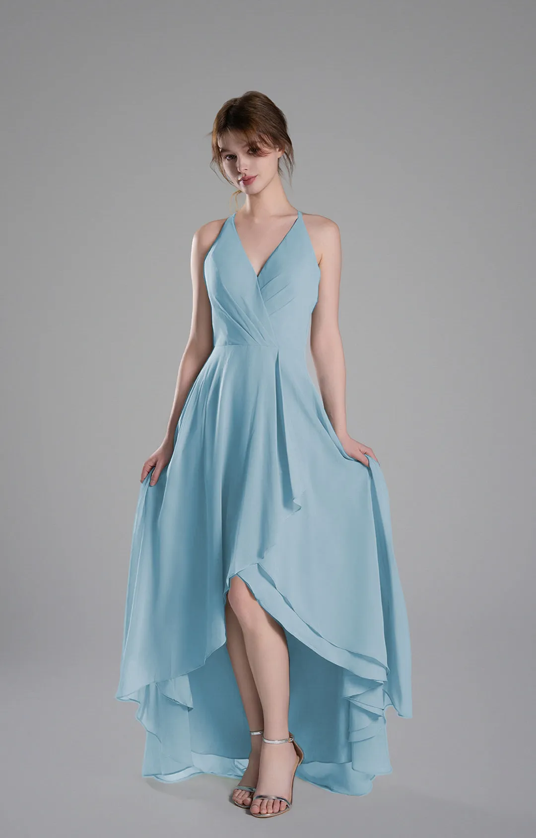 V-Neck Layered Drape Chiffon Maxi Dress