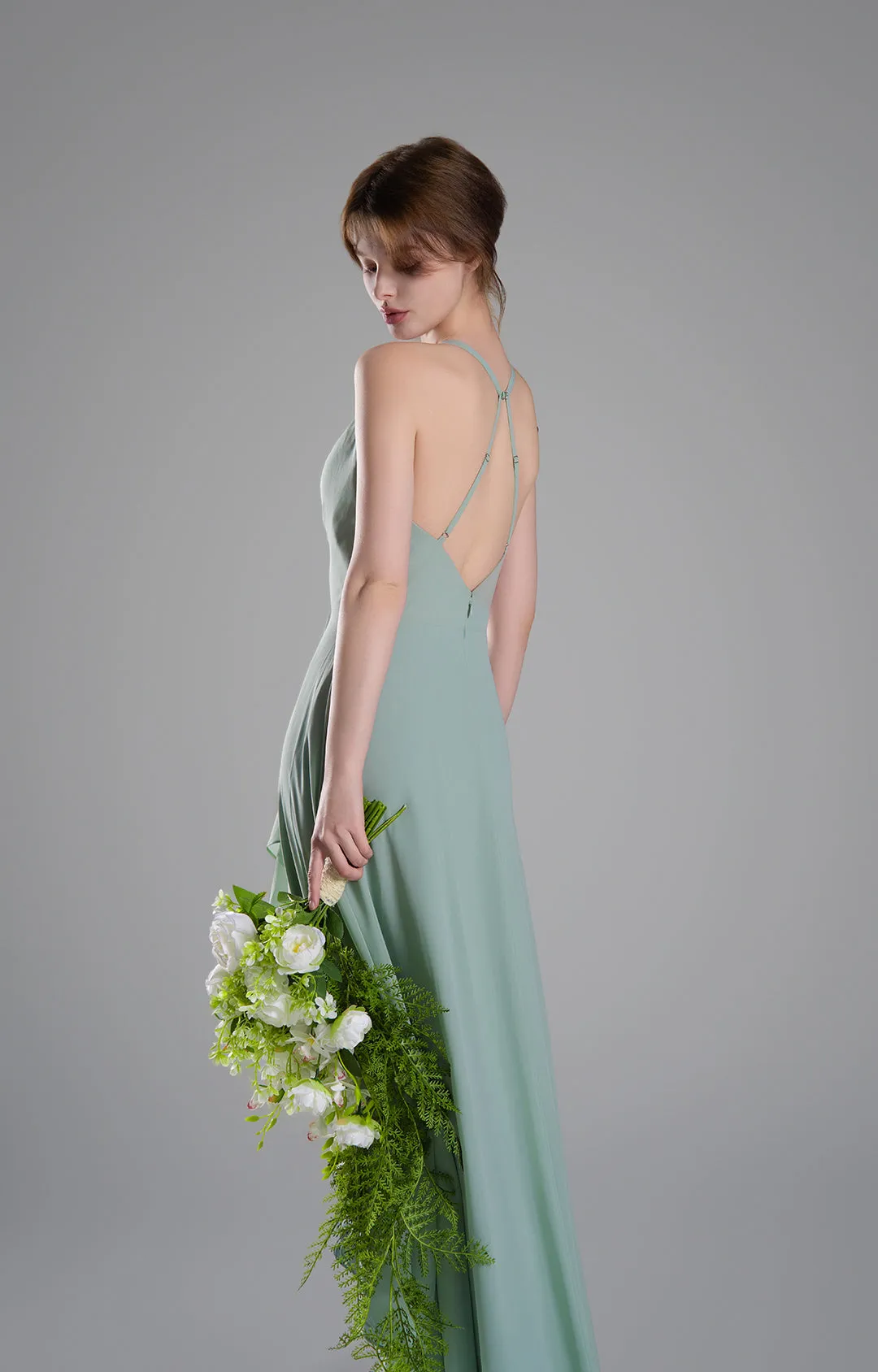 V-Neck Layered Drape Chiffon Maxi Dress