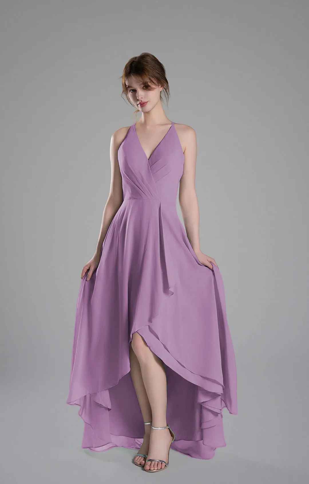 V-Neck Layered Drape Chiffon Maxi Dress