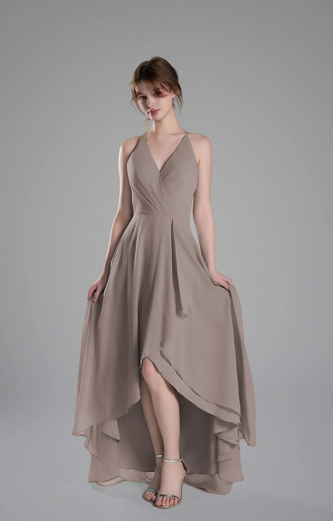 V-Neck Layered Drape Chiffon Maxi Dress