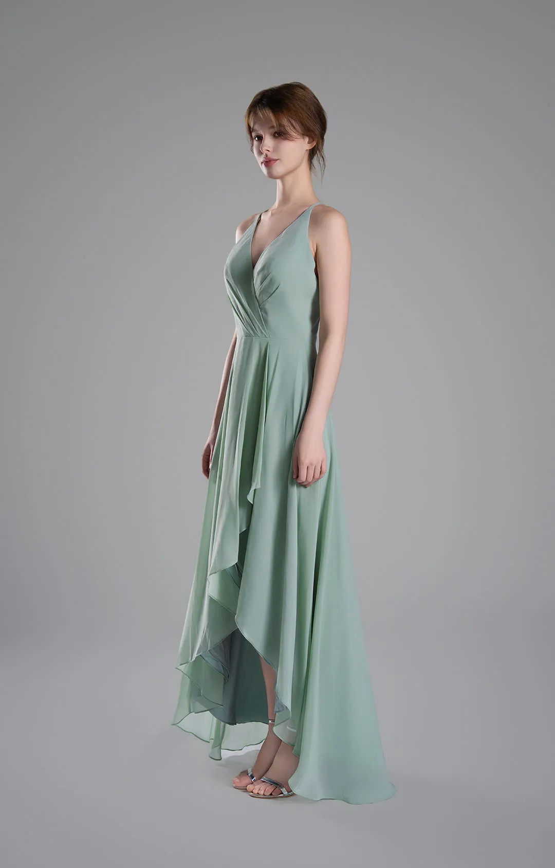 V-Neck Layered Drape Chiffon Maxi Dress